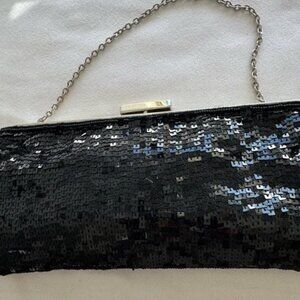 BCBG MaxAzria Black Sequin Clutch Purse With Chain